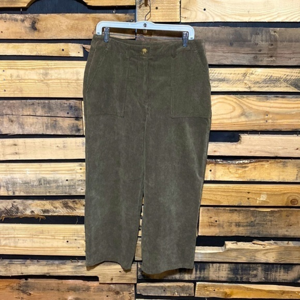 Cotton On Heidi High Waisted Corduroy Cropped Pants In Olive Green Size 8